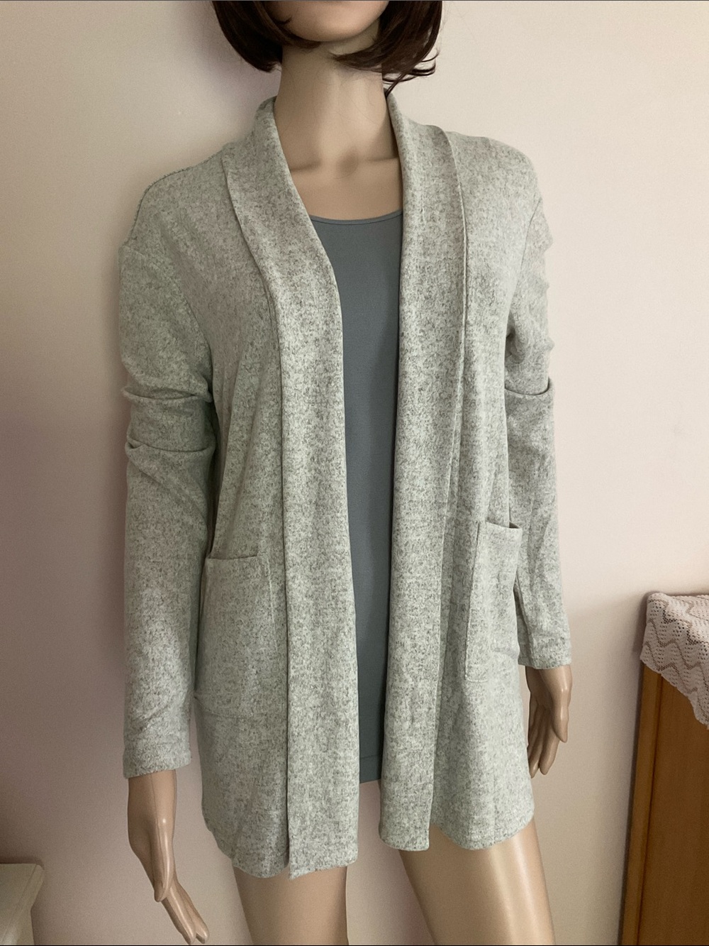Light Gray Open Cardigan - Soft Knit Layer